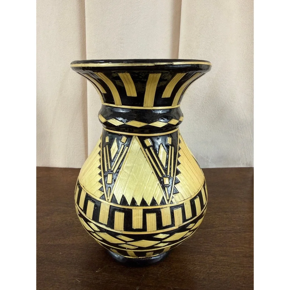 VTG‎ Black and Seagrass Bamboo Geometric Pattern Stoneware 6